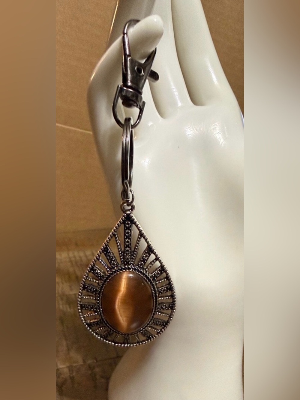 Teardrop Amber Stone Keychain